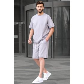 Madmext 5921 Boyalı Gri Basic Erkek Şort Takım