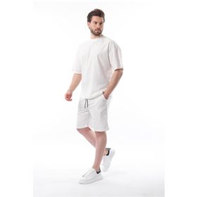 Madmext 5949 Ekru Bisiklet Yaka Erkek Şort Takımı