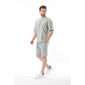 Madmext 5949 Mint Yeşili Bisiklet Yaka Erkek Şort Takımı