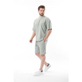 Madmext 5949 Mint Yeşili Bisiklet Yaka Erkek Şort Takımı