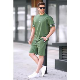 Madmext 5951 Haki Bisiklet Yaka Erkek Şort Takımı