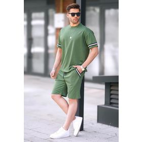 Madmext 5951 Haki Bisiklet Yaka Erkek Şort Takımı