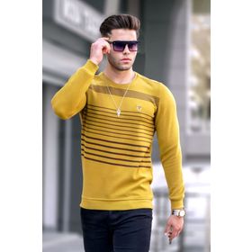 Madmext 5961 Hardal Çizgili Bisiklet Yaka Triko Kazak