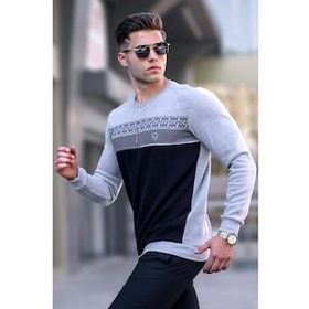 Madmext 5964 Erkek Grimelanj Desenli Bisiklet Yaka Triko Kazak