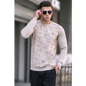 Madmext 5968 Erkek Bej Desenli Bisiklet Yaka Triko Kazak
