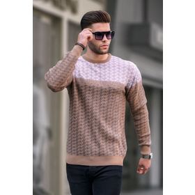 Madmext 5977 Bej Desenli Erkek Örme Kazak