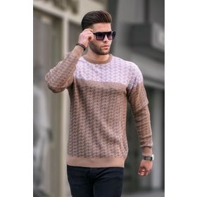 Madmext 5977 Bej Desenli Erkek Örme Kazak