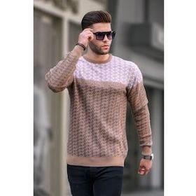 Madmext 5977 Bej Desenli Erkek Örme Kazak