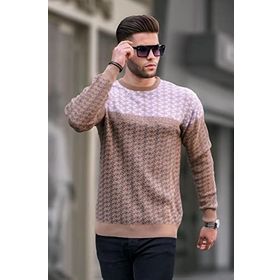 Madmext 5977 Bej Desenli Erkek Örme Kazak