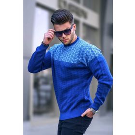 Madmext 5977 İndigo Desenli Erkek Örme Kazak