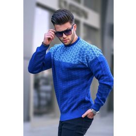 Madmext 5977 İndigo Desenli Erkek Örme Kazak