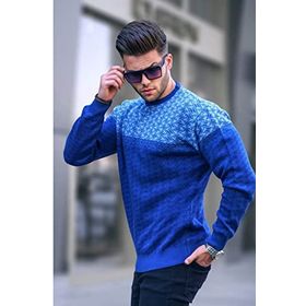 Madmext 5977 İndigo Desenli Erkek Örme Kazak
