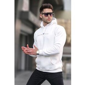 Madmext 6002 Erkek Ekru Basic Kapüşonlu Sweatshirt