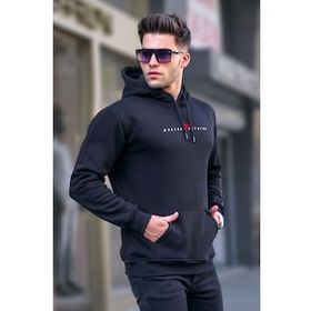 Madmext 6002 Erkek Siyah Basic Kapüşonlu Sweatshirt