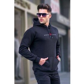 Madmext 6002 Erkek Siyah Basic Kapüşonlu Sweatshirt