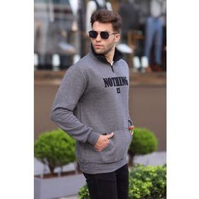 Madmext 6003 Antrasit Baskılı Fermuar Detaylı Erkek Sweatshirt
