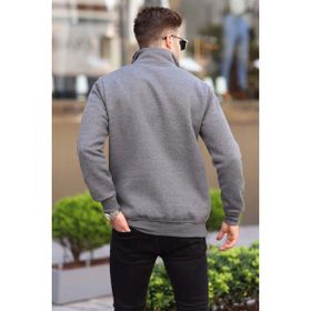 Madmext 6003 Antrasit Baskılı Fermuar Detaylı Erkek Sweatshirt