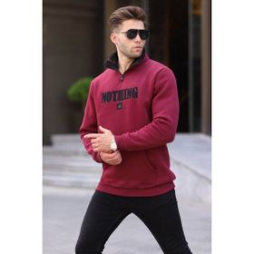 Madmext 6003 Bordo Baskılı Fermuar Detaylı Erkek Sweatshirt