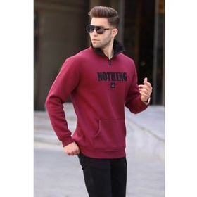 Madmext 6003 Bordo Baskılı Fermuar Detaylı Erkek Sweatshirt