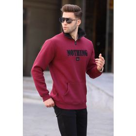 Madmext 6003 Bordo Baskılı Fermuar Detaylı Erkek Sweatshirt