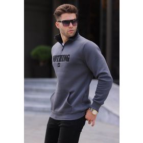 Madmext 6003 Füme Baskılı Fermuar Detaylı Sweatshirt