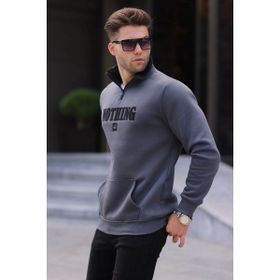 Madmext 6003 Füme Baskılı Fermuar Detaylı Sweatshirt