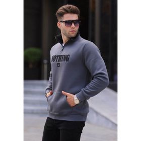 Madmext 6003 Füme Baskılı Fermuar Detaylı Sweatshirt