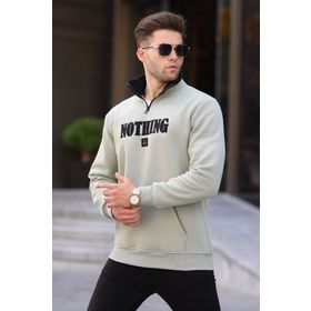 Madmext 6003 Mint Yeşili Baskılı Fermuar Detaylı Erkek Sweatshirt