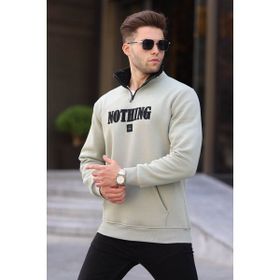 Madmext 6003 Mint Yeşili Baskılı Fermuar Detaylı Erkek Sweatshirt
