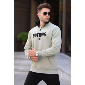Madmext 6003 Mint Yeşili Baskılı Fermuar Detaylı Erkek Sweatshirt