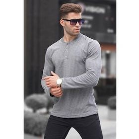 Madmext 6007 Gri Waffle Kumaş Erkek Kazak