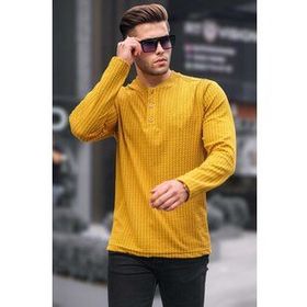 Madmext 6007 Hardal Waffle Kumaş Basic Erkek Kazak