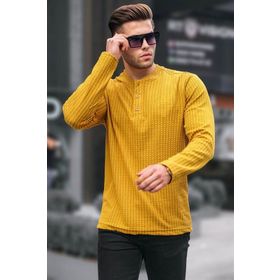 Madmext 6007 Hardal Waffle Kumaş Basic Erkek Kazak