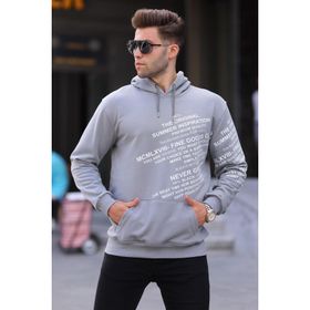 Madmext 6009 Baskılı Kapüşonlu Boyalı Gri Erkek Sweatshirt