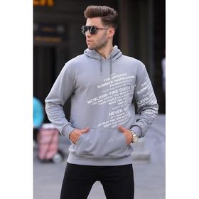 Madmext 6009 Baskılı Kapüşonlu Boyalı Gri Erkek Sweatshirt