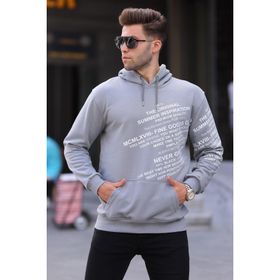 Madmext 6009 Gri Erkek Baskılı Kapüşonlu Sweatshirt