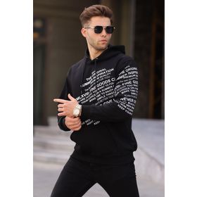 Madmext 6009 Siyah Erkek Baskılı Kapüşonlu Sweatshirt