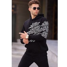 Madmext 6009 Siyah Erkek Baskılı Kapüşonlu Sweatshirt
