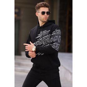 Madmext 6009 Siyah Erkek Baskılı Kapüşonlu Sweatshirt