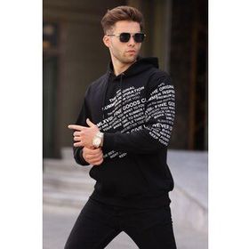 Madmext 6009 Siyah Erkek Baskılı Kapüşonlu Sweatshirt