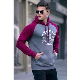 Madmext 6011 Füme Nakışlı Kapüşonlu Erkek Sweatshirt