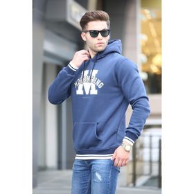 Madmext 6012 Lacivert Nakışlı Kapüşonlu Erkek Sweatshirt