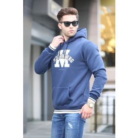 Madmext 6012 Lacivert Nakışlı Kapüşonlu Erkek Sweatshirt