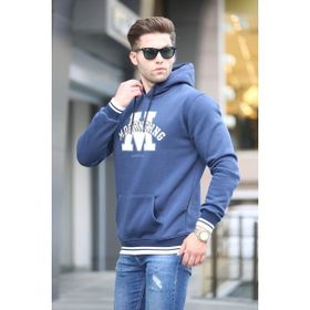 Madmext 6012 Lacivert Nakışlı Kapüşonlu Erkek Sweatshirt