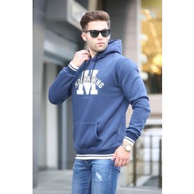 Madmext 6012 Lacivert Nakışlı Kapüşonlu Erkek Sweatshirt