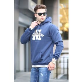 Madmext 6012 Lacivert Nakışlı Kapüşonlu Erkek Sweatshirt