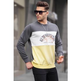Madmext 6013 Füme Erkek Bisiklet Yaka Baskılı Sweatshirt