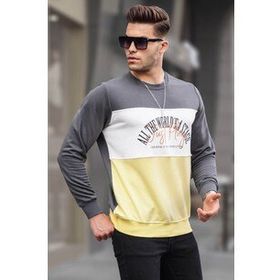 Madmext 6013 Füme Erkek Bisiklet Yaka Baskılı Sweatshirt
