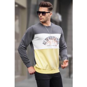 Madmext 6013 Füme Erkek Bisiklet Yaka Baskılı Sweatshirt