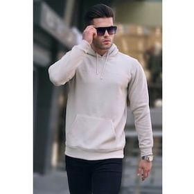 Madmext 6014 Bej Kapüşonlu Erkek Sweatshirt